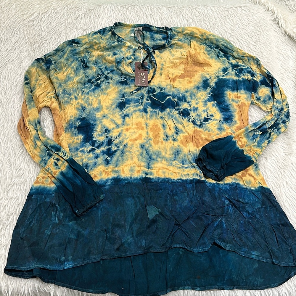 XCVI Agnesse boho tie dye rayon crepe blue blouse new